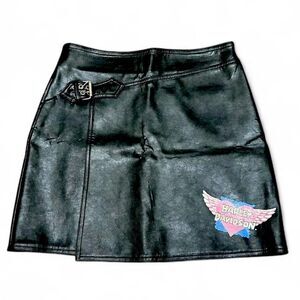 Harley Davidson 90s Faux Leather Girls Mini Buckle Skirt